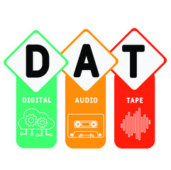 DAT - Digital Audio Tape acronym. business concept background.  vector illustration concept with keywords and icons. lettering illustration with icons for web banner, flyer, landing page