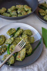 healthy home made Gnocchi with wild garlic