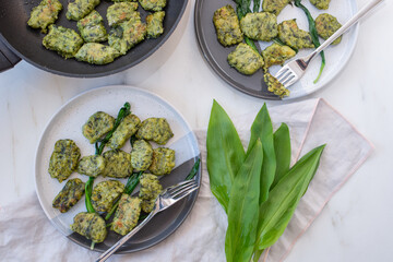 healthy home made Gnocchi with wild garlic