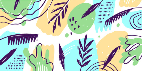 Floral abstract composition with shapes and geometric elements.