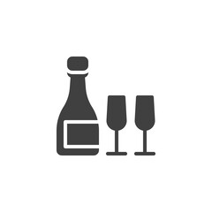 Champagne bottle and glasses vector icon