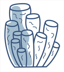 Sea life  hand drawn blue line vector porifera spongia.
