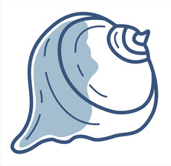 Sea life  hand drawn blue line vector seashell.