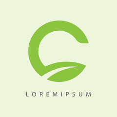 C Letter Leaf Logo Design Template. Nature Floral Icon Line Art Vector