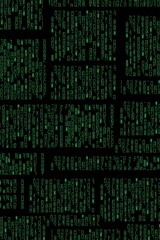 Background. Computer program code made of fictional letters.