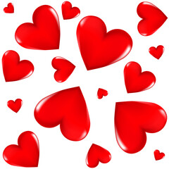 Red 3D hearts on a white background. Seamless background. Stylish creative wallpaper.