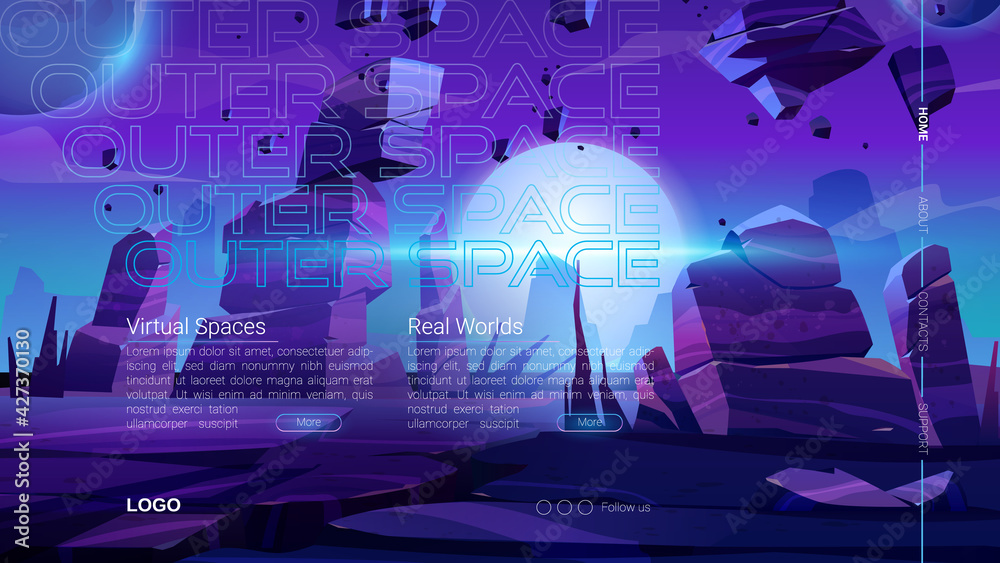 Wall mural outer space website. vr technologies, augmented reality with universe exploring and galaxy travel. v