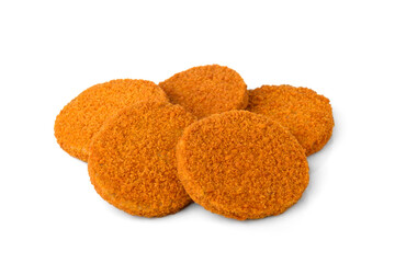 Pile of fish burgers isolated on white background.