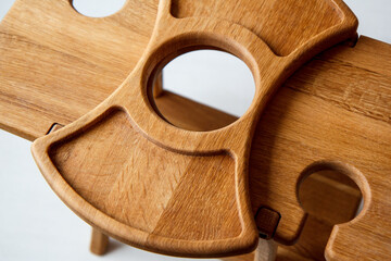 Serving wooden table for wine, glasses and snacks. Handmade segmented Portion wooden table.