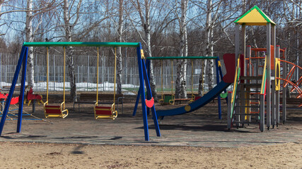 Empty playground. Children playground. Kid zone. Ust-Kamenogorsk (Kz). 2021.