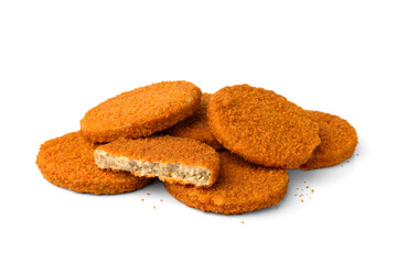 Pile of fish burgers isolated on white background.