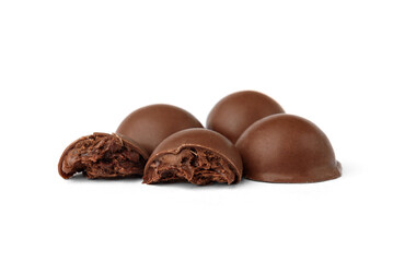 Chocolate praline candies isolated on white background.