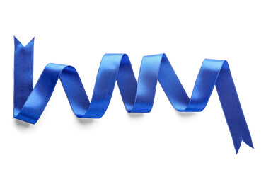 Blue ribbon on white background