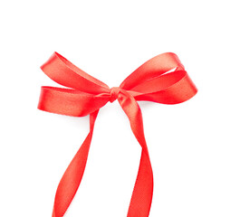 Beautiful red ribbon with bow on white background
