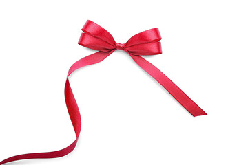 Beautiful red ribbon with bow on white background