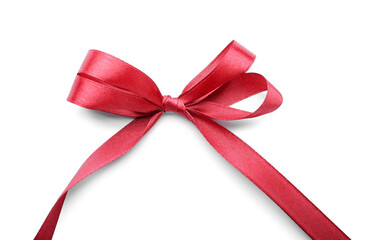 Beautiful red ribbon with bow on white background