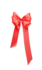 Beautiful red ribbon with bow on white background