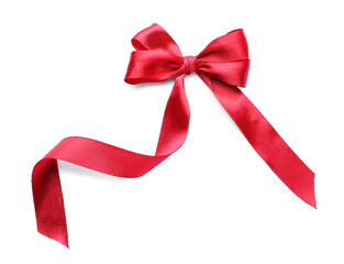 Beautiful red ribbon with bow on white background