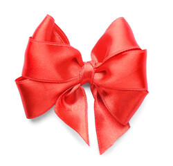 Beautiful red ribbon with bow on white background