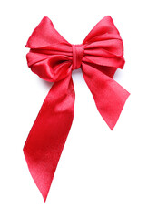 Beautiful red ribbon with bow on white background