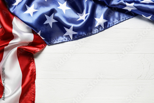 USA flag on white wooden background