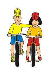 two cyclist, vector conceptual illustration, father and daughter