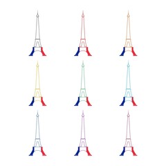 Eiffel tower icon isolated on white background color set