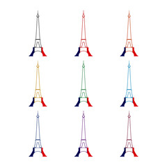 Eiffel tower icon isolated on white background color set