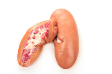 Pig kidney on a white background