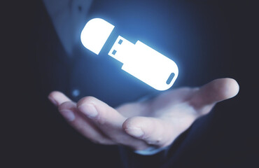 Man holding Usb flash drive.