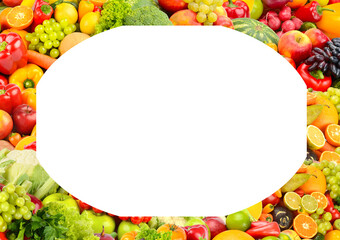 Rectangular fruit and vegetable frame isolated on white