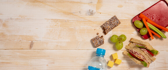 Healthy lunch with fruit water and sandwich