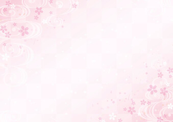 Fototapeta na wymiar 流水紋と桜のピンクの和柄背景