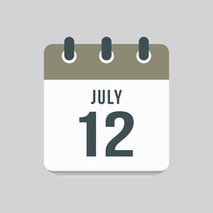 Icon day date 12 July, template calendar page