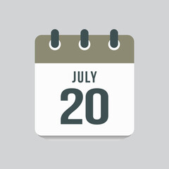 Icon day date 20 July, template calendar page