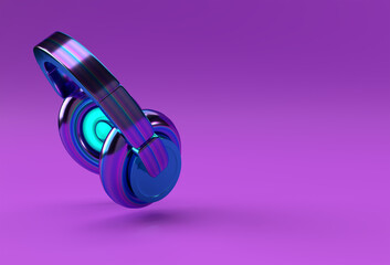 3D Rendering Yellow Headphones isolated on Purplle Background.