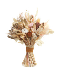 Beautiful dried flower bouquet isolated on white