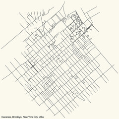 Black simple detailed street roads map on vintage beige background of the quarter Canarsie neighborhood of the Brooklyn borough of New York City, USA
