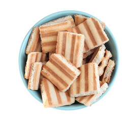 Delicious pita chips isolated on white, top view