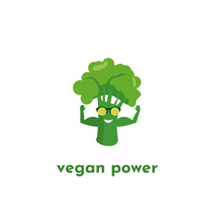 Strong Broccoli. Broccolli power. Vegan and healthy food simbol.