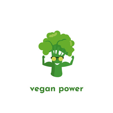 Strong Broccoli. Broccolli power. Vegan and healthy food simbol.