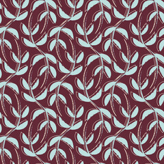 Vector blue brown leaves boho seamless pattern