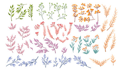 Set of various colored plants vector illustration isolated on white background