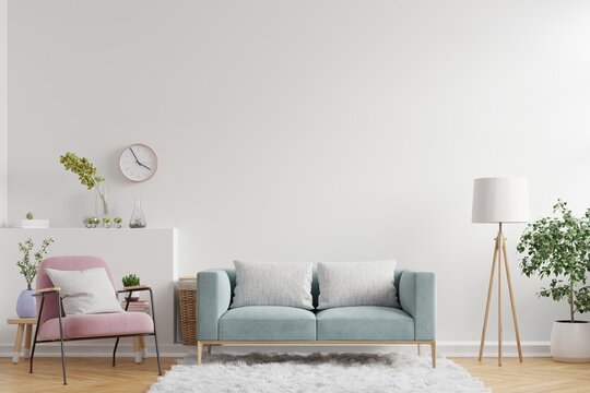 Living room interior wall mockup have sofa,armchair and decoration.