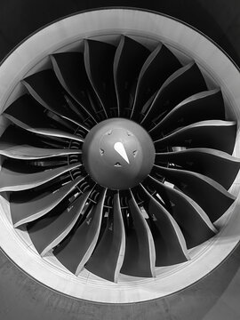 Jet engine blade closeup of Airbus A350