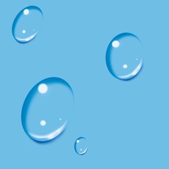 A few fransparent waterdrops on the sky blue background.