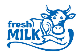 Fresh Milk logo for dairy products - cow with jug
