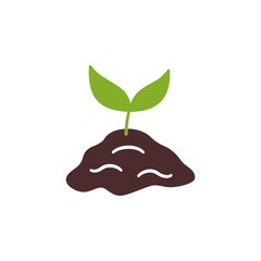 Seedling growing in soil. Small prout in doodle style. Hand drawn isolated vector illustration on white background