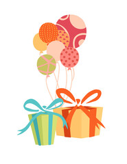 Two gift boxes with air balloons celebrate birthday design vector illustration on white background