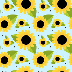 Seamless pattern with sunflowers on a blue background